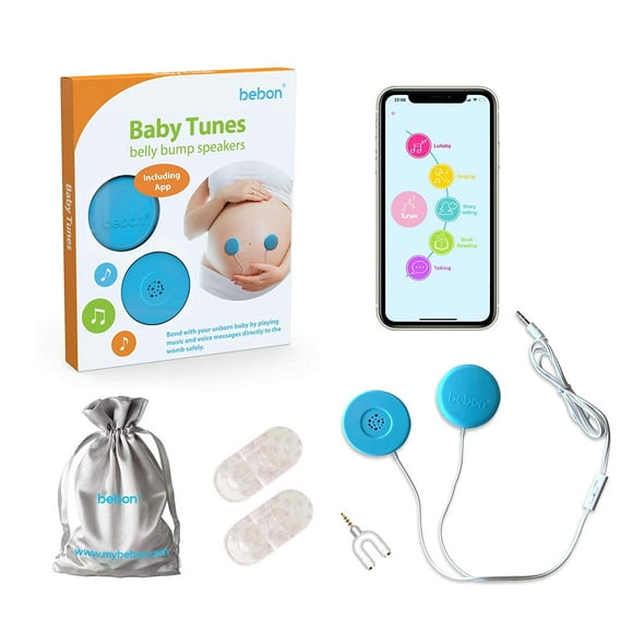 Baby-Bump Headphones Plays and Shares Music, Sound and Voices to The Womb Premium Baby Bump Speaker System Including bebon Tunes APP (iOS and Android) (Blue)