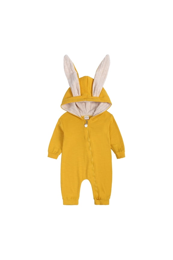 Baby Bunny Easter Romper Long Ear Rabbit Hooded Jumpsuit with Zipper for Toddler 0-18 Months Spring Autumn Outfit