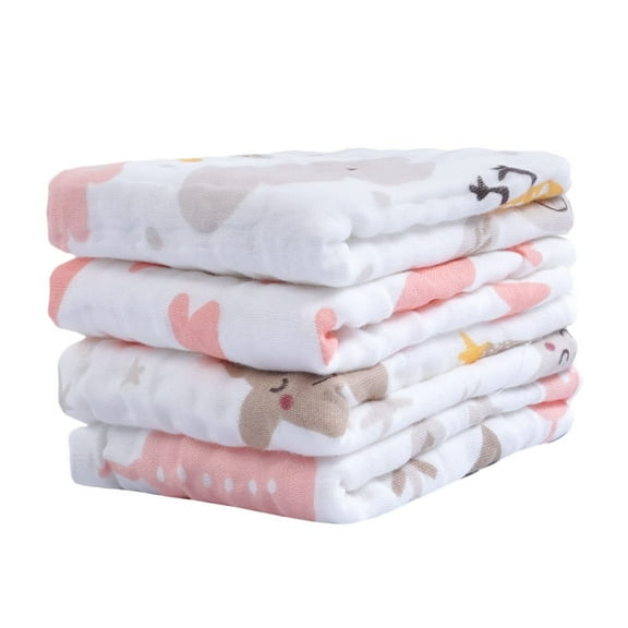 Baby Burp Cloths 100% Cotton Muslin Burping Cloths Washcloth for Boys and Girls, 10 x 20 inches, 6-Layer Bath Shower Towel Burp Rags, 4 Pack, Bunny & Pineapple