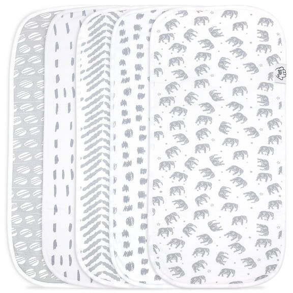 Baby Burp Cloths - 5 Pack Large - Washcloths Double Layered Top layer 100% Cotton and bottom layer 100% polyester fleece Absorbent Burping Cloth Extra Absorbent Baby Burp Cloth Extra Soft for Boys and