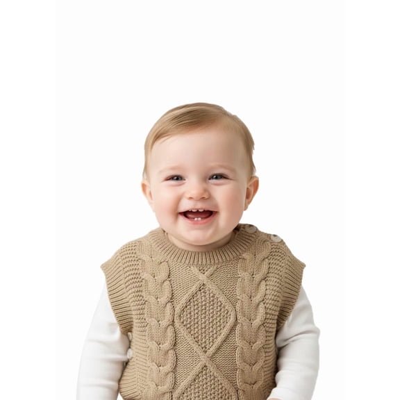 Baby Cable Knitted Sweater Vest Sleeveless Buttoned Knitwear