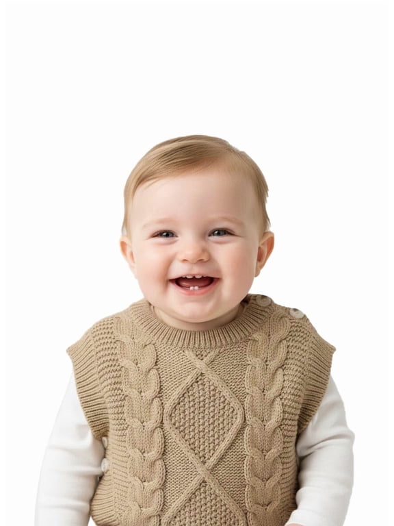 Baby Cable Knitted Sweater Vest Sleeveless Buttoned Knitwear