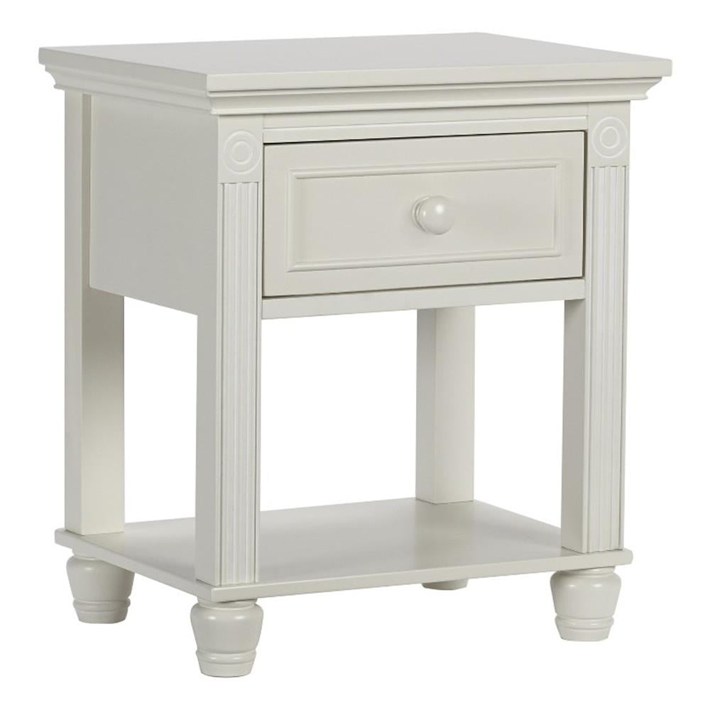Glazed White Wood Nightstand with Single Drawer and Bottom Shelf