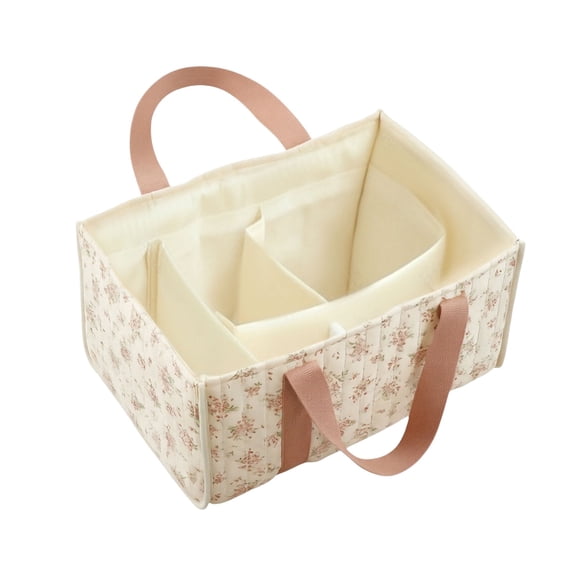 Baby Caddy Organizer Portable Nursery Storage With Handle & Removable Dividers Storage Organizer For Nappy Wipes Travel This storage is made of polyester with a structured design t Light Pink