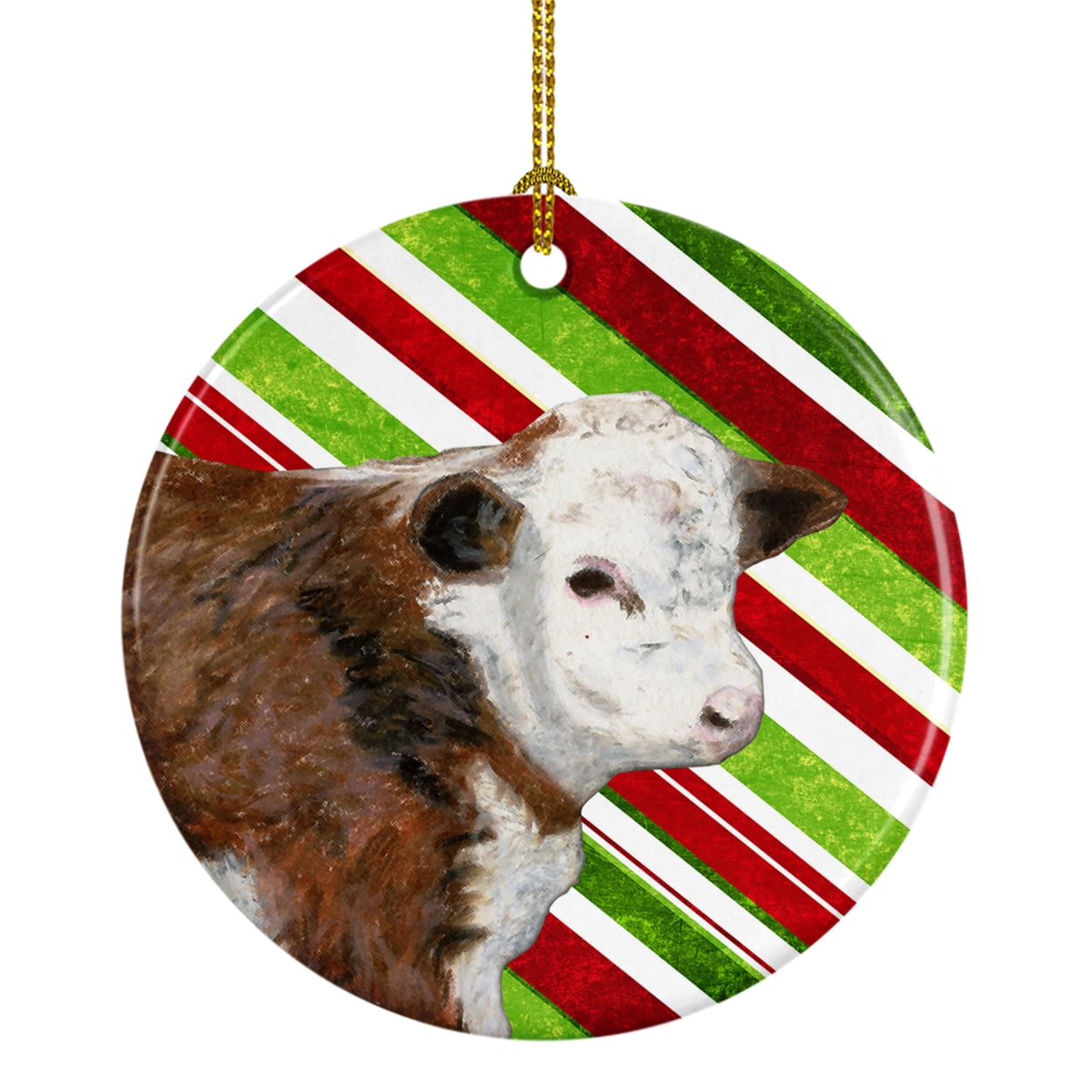 Baby Calf Candy Cane Holiday Christmas Ceramic Ornament