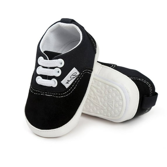 Baby Canvas Shoes Infant Girls Boys Sneakers Toddler First Walkers Slip On Newborn Crib Shoes(0-6 Months,Black)