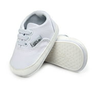 Baby Canvas Shoes Infant Girls Boys Sneakers Toddler First Walkers Slip On Newborn Crib Shoes(12-18 Months,White)