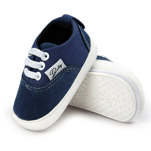 Baby Canvas Shoes Infant Girls Boys Sneakers Toddler First Walkers Slip On Newborn Crib Shoes(Navy,0-6 Months)