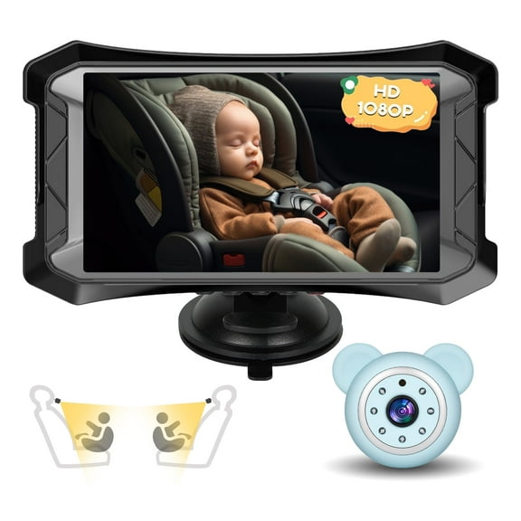 Baby Car Camera 5 inch Monitor for Backseat Simple Installation Carseat Camera with Rear-Facing Infant Monitoring IR Night Vision and 360 Rotatable Baby Car Monitor for Children(Blue)