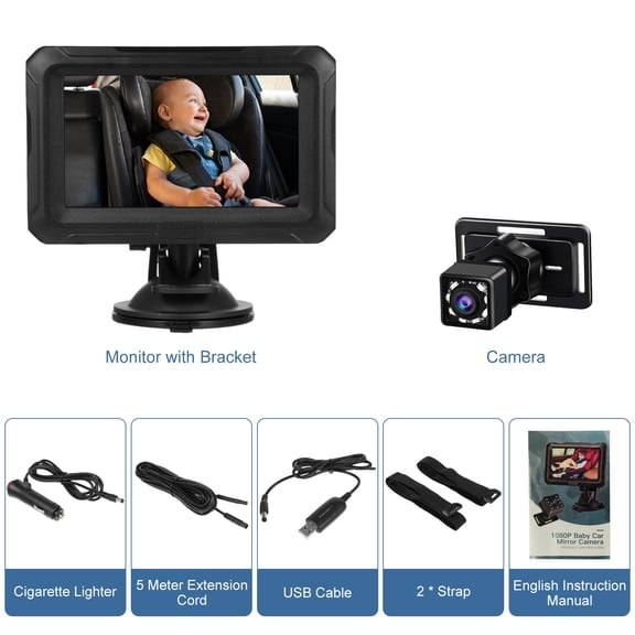 Baby Car Camera for Backseat 4.3 Inch 1080P Baby Car Mirror Camera, Large Screen HD Monitor with Night Vision and 150 Viewing Angle, for Infants Kids Pets in Back Seat Baby Camera for Car Back Seat