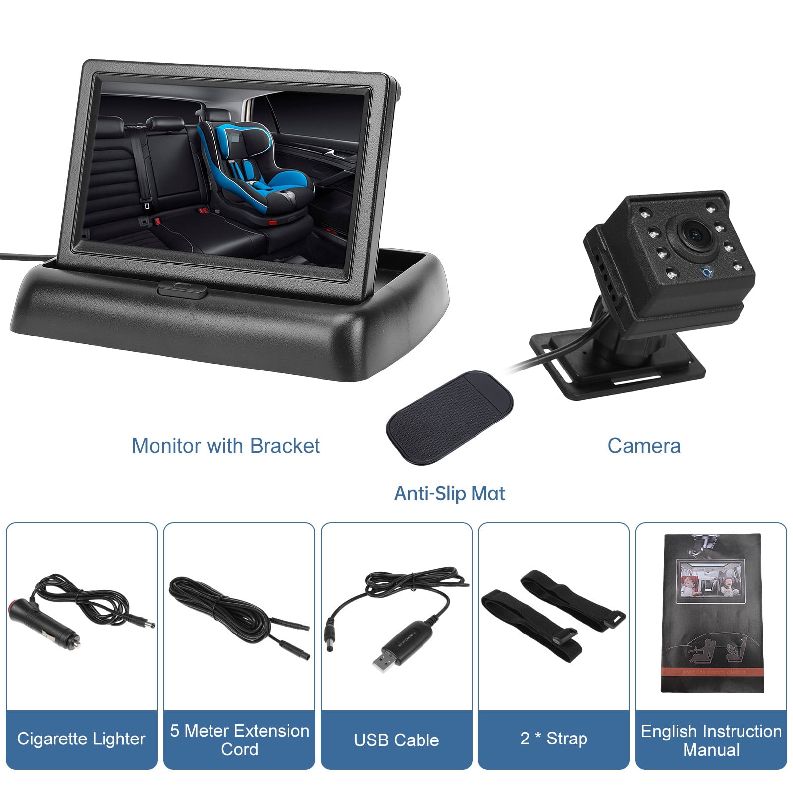 Baby Car Camera Monitor Backseat 1080P Car Baby Camera with 4.3 Inch Foldable Screen Night Visible 150° Wide View Angle for Backseat Monitoring