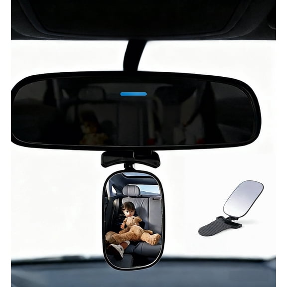 Baby Car Mirror, Rear Facing Seat Observation Mirror, Crystal Clear Wide View - Shatterproof & 360 Adjustable Safety Mirror, Easy Suction Cup/Clip Installation for All Vehicles