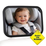 Baby Car Mirror Rear Facing, Shatterproof Safety Certified Infant Car Mirror for Back Seat, Universal Car Seat Mirror with Secure Strap & Buckle, Includes Free 