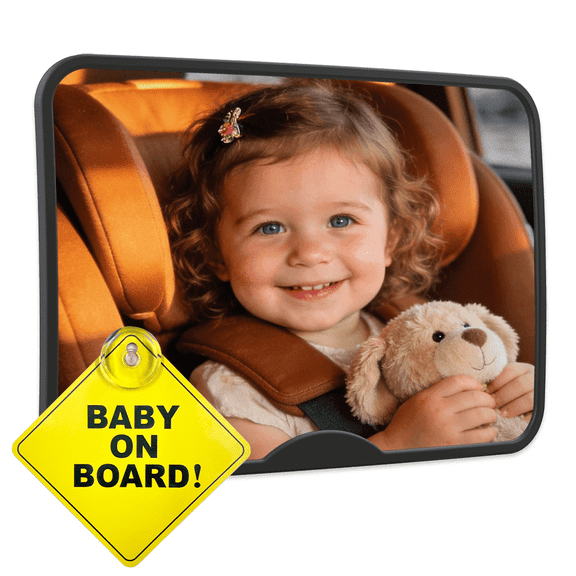 Baby Car Mirror Rear Facing, Shatterproof Safety Certified Infant Car Mirror for Back Seat, Universal Car Seat Mirror with Secure Strap & Buckle Installation, Wide-Angle Convex Lens for Baby Rear Fac