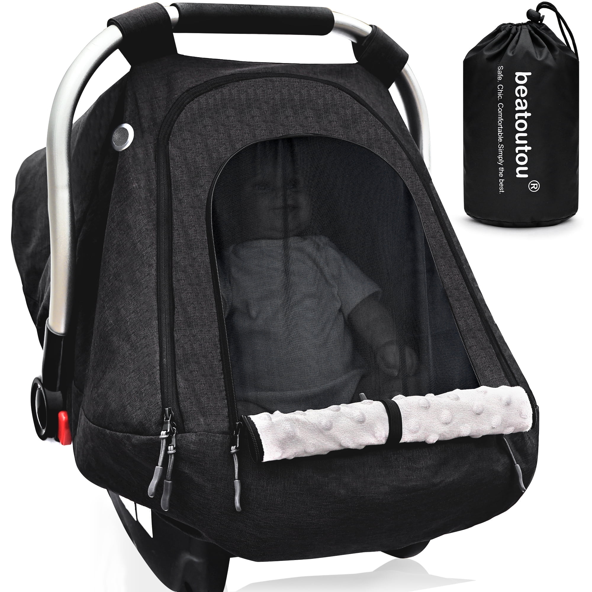 Baby Car Seat Cover for Babies,Patented Waterproof Baby Car Seat Cover for Boys & Girls,Infant Car Seat Cover Canopy for Girls,Windproof Car Seat Canopy for Boys, Keeps Babies Warm and Cozy (Black)