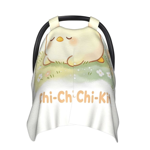Baby Car Seat Cover Cute Sleeping Cartoon Chick Minky Carseat Canopy for Boys Girls, Peekaboo Snap Opening Infant Carrier Cover, Multi Use Nursing Cover, Stroller Cover & Newborn Receiving Blanket