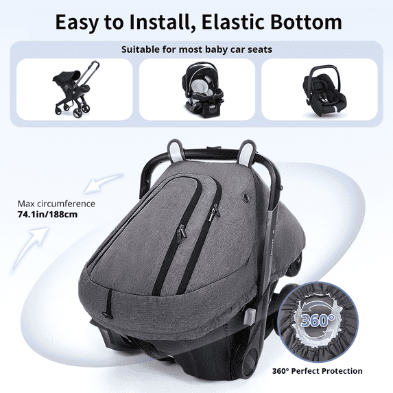 Baby Car Seat Cover, Cold Shield Carseat Canopy for Infant, with Zipper Peeping Window, Enlarge Space