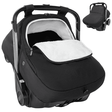 Baby Car Seat Cover, Caveen Cold Weather Shield Carseat Canopy for Infant, with Zipper Peeping Window, Enlarge Space, Black