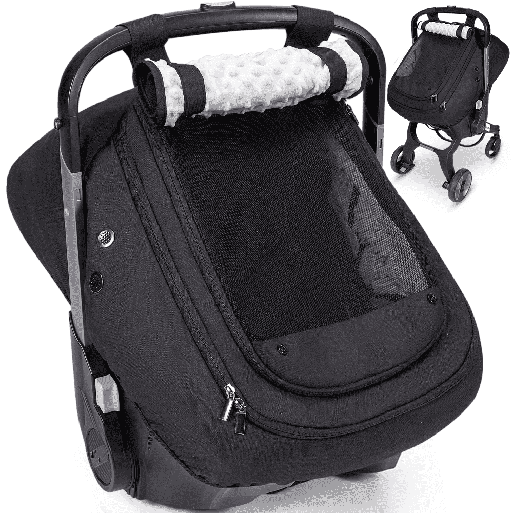 Caveen Baby Car Seat Cover, Plush Minky Dots Infant Car Seat Canopy for Baby Shower Gift, Black