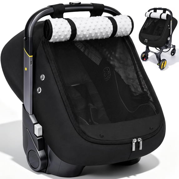 Caveen Baby Car Seat Cover, Plush Minky Dots Infant Car Seat Canopy for Baby Shower Gift, Black