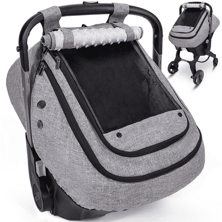 Baby Car Seat Cover, Caveen Infant Carseat Canopy, Warm Plush Minky Dots Shield Covers, with Breathable Mesh Window, Enlarge Space, Grey