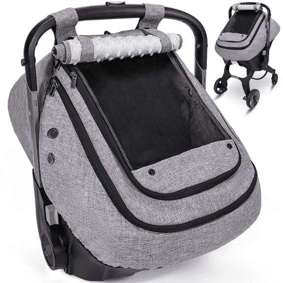 Baby Car Seat Cover, Caveen Infant Carseat Canopy, Warm Plush Minky Dots Shield Covers, with Breathable Mesh Window, Enlarge Space, Grey