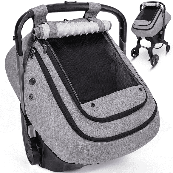 Baby Car Seat Cover, Caveen Infant Carseat Canopy, Warm Plush Minky Dots Shield Covers, with Breathable Mesh Window, Enlarge Space, Grey