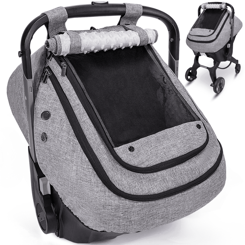 Baby Car Seat Cover, Caveen Infant Carseat Canopy, Warm Plush Minky Dots Shield Covers, with Breathable Mesh Window, Enlarge Space, Grey