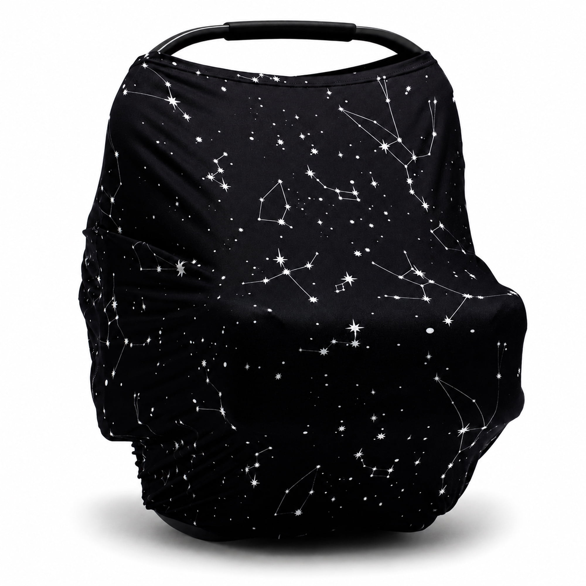 Baby Car Seat Cover & Nursing Cover, Stretchy 5-in-1 Breastfeeding Canopy with Carry Pouch, Black Constellation