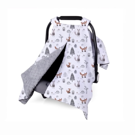 Baby Car Seat Cover, Peekaboo Opening Spring Car Seat Canopy for Baby Girls Boys, Mom Nursing Breastfeeding Covers, Blanket For Infant, Pink Flowers Forest Animals