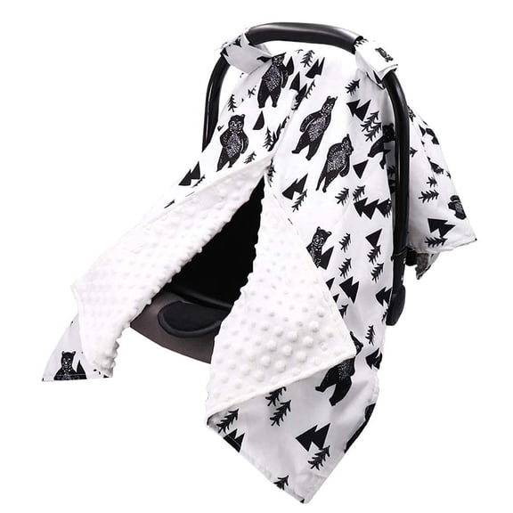 Baby Car Seat Cover, Peekaboo Opening Spring Car Seat Canopy for Baby Girls Boys, Mom Nursing Breastfeeding Covers, Blanket For Infant, Pink Flowers Forest Animals