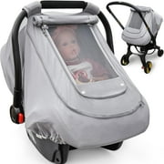 Baby Car Seat Cover for Summer,100% Organic Cotton Carseat Cover for Babies,Infant Car Seat Cover Canopy for Boys& Girls, Lightweight & Breathable (Gray)