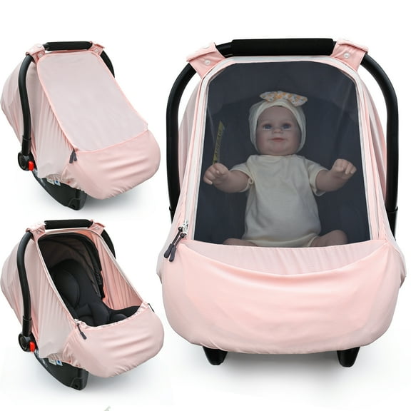 Baby Car Seat Cover,Sunproof Car Seat Canopy for Babies,Baby Girl Car Seat Cover, Baby Car Seat Sun Shade Cover, Infant Carseat Covers for Summer/Spring Use(Pink)