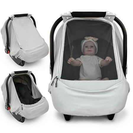 Baby Car Seat Cover,Sunproof Car Seat Canopy for Babies,Summer Car Seat Cover for Boys & Girls,Baby Car Seat Sun Shade Cover,Infant Carseat Covers with Breathable Window(Gray)
