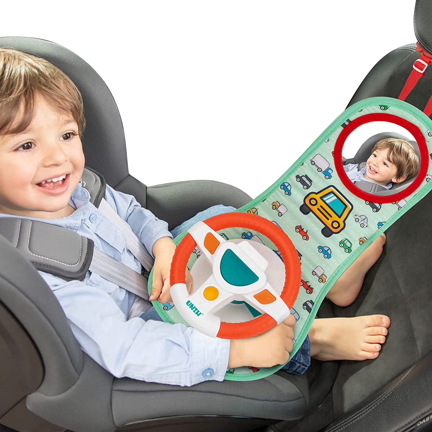 Baby Car Seat Toy With Mirror Car Toy Steering Wheel With Music Light and Driving Sound