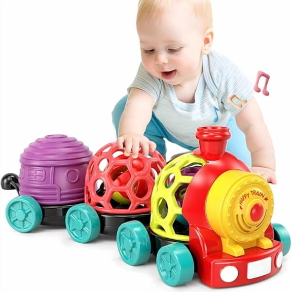 Baby Car Toys for 1 Year Old Boy Gifts,Musical Train Toy for Toddlers 1-3 Soft Rattles Push Developmental Baby Boy Easter Toys for 6-12 12-18 Months Easter Gifts Basket Stuffers for Toddler
