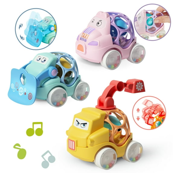 Baby Toy Cars for Toddlers 1-3, Toy Cars for 1 Year Old Boy and Girl, Extra Large Push and Go Rattle Car for Baby Boys 6-9-12-18 Months, First Birthday Gifts for Rattles Noisy Trucks Active Infant