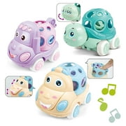 Baby Car Toys for 6 to 12 Months, Soft Rubber Push and Go Trucks for Infant Toddler ,Rattle Roll Mini Car Friction Powered Truck Toy，1st Birthday Gift for 1 2 3 Years Old Boys Girls