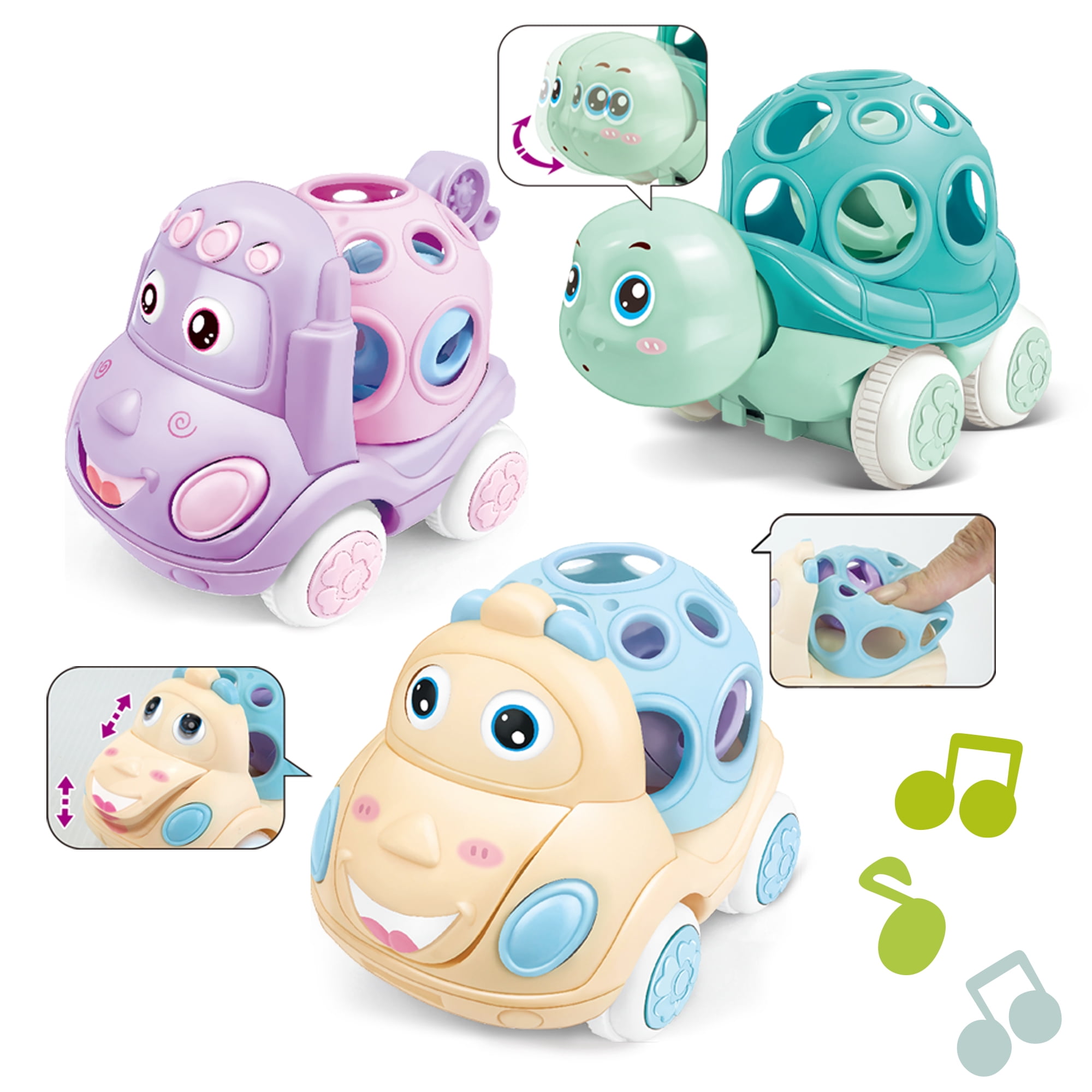 Baby Car Toys for 6 to 12 Months, Soft Rubber Push and Go Trucks for