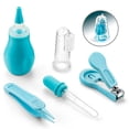 thumbnail image 1 of Baby Care Set – 5 Pcs Baby Essentials Set with Baby Fingernail Brush, Nose Aspirator, Nose Picker, Nail Clipper, Dropper – Baby Grooming Kit for Girls – Premium Silicone Baby Accessories (Blue), 1 of 5