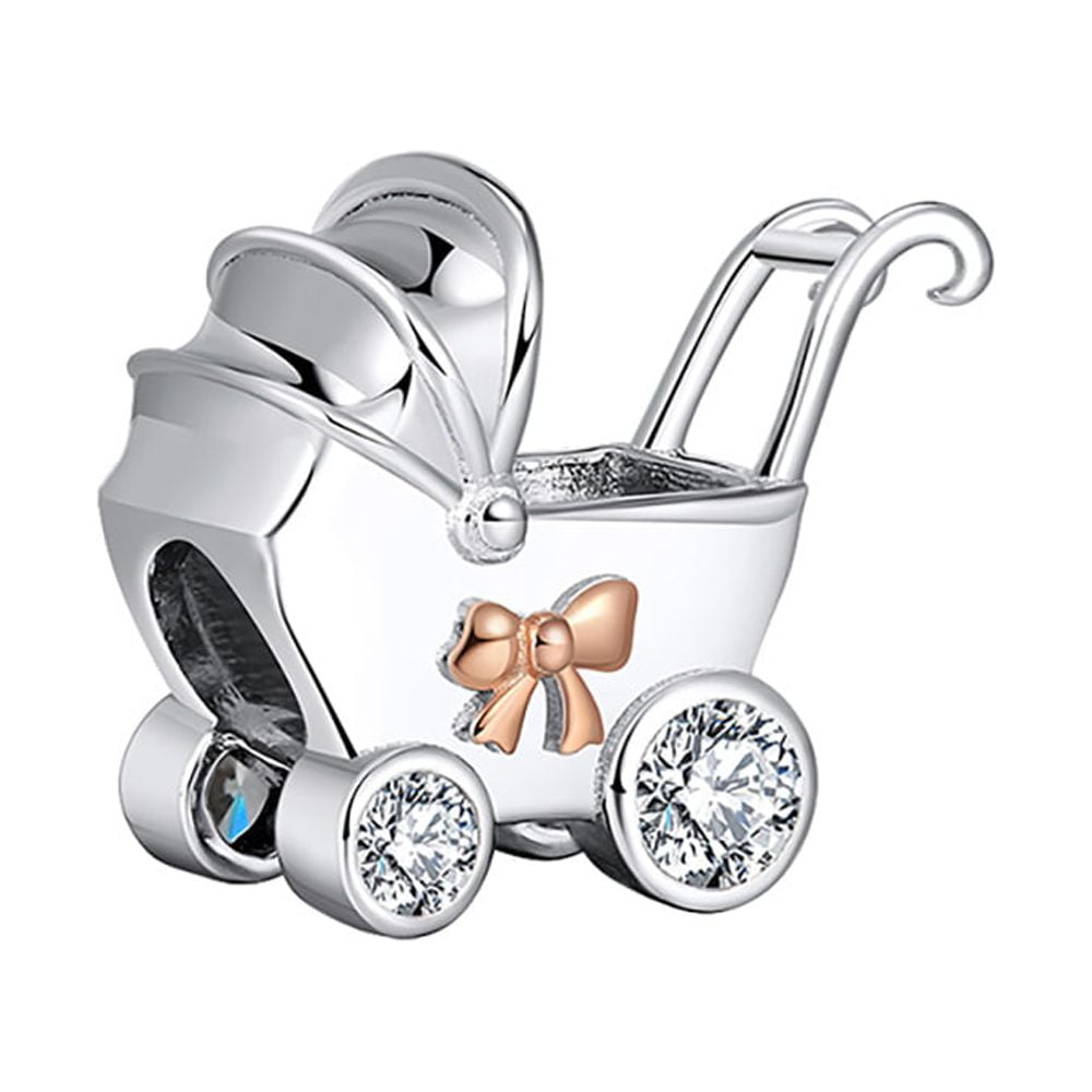 Baby Carriage Charm Cubic Zirconia Sterling Silver Womens Ginger Lyne Collection