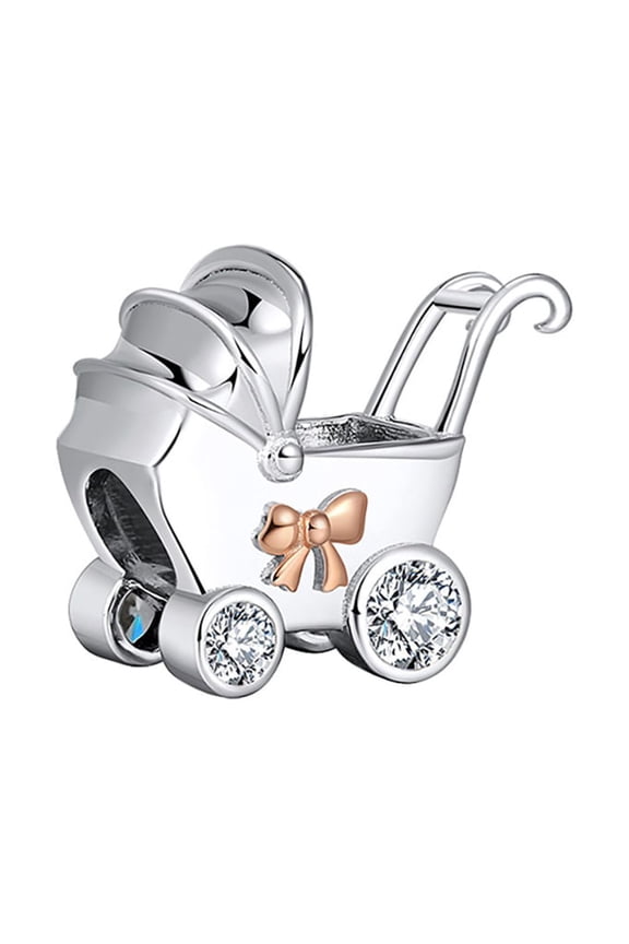 Baby Carriage Charm Cubic Zirconia Sterling Silver Womens Ginger Lyne Collection