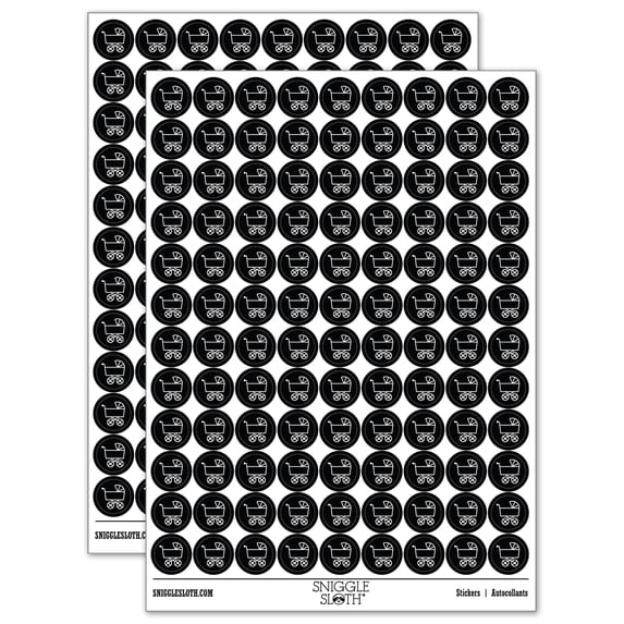 Baby Carriage Pram Stroller 200+ Round Stickers - Black - Matte Finish - 0.50" Size