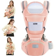 Baby Carrier, Derstuewe Baby Wrap Carrier for Infants with Hip Seat , Adjustable Baby Holder for Dad &Mom-Soft Pink
