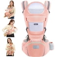 thumbnail image 1 of Baby Carrier, Derstuewe Baby Wrap Carrier for Infants with Hip Seat , Adjustable Baby Holder Carrier for Mom-Soft Pink, 1 of 8
