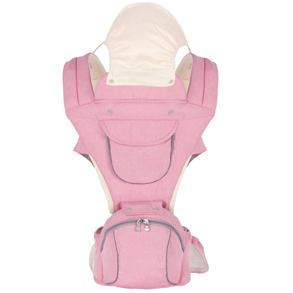 Baby Carrier Newborn to Toddler with Hood All Position Baby Hip Carrier, 3-in-1 Ergonomic Infant Carrier Soft Baby Holder 3 to 36 Months,4 Season/All Seasons (Pink)