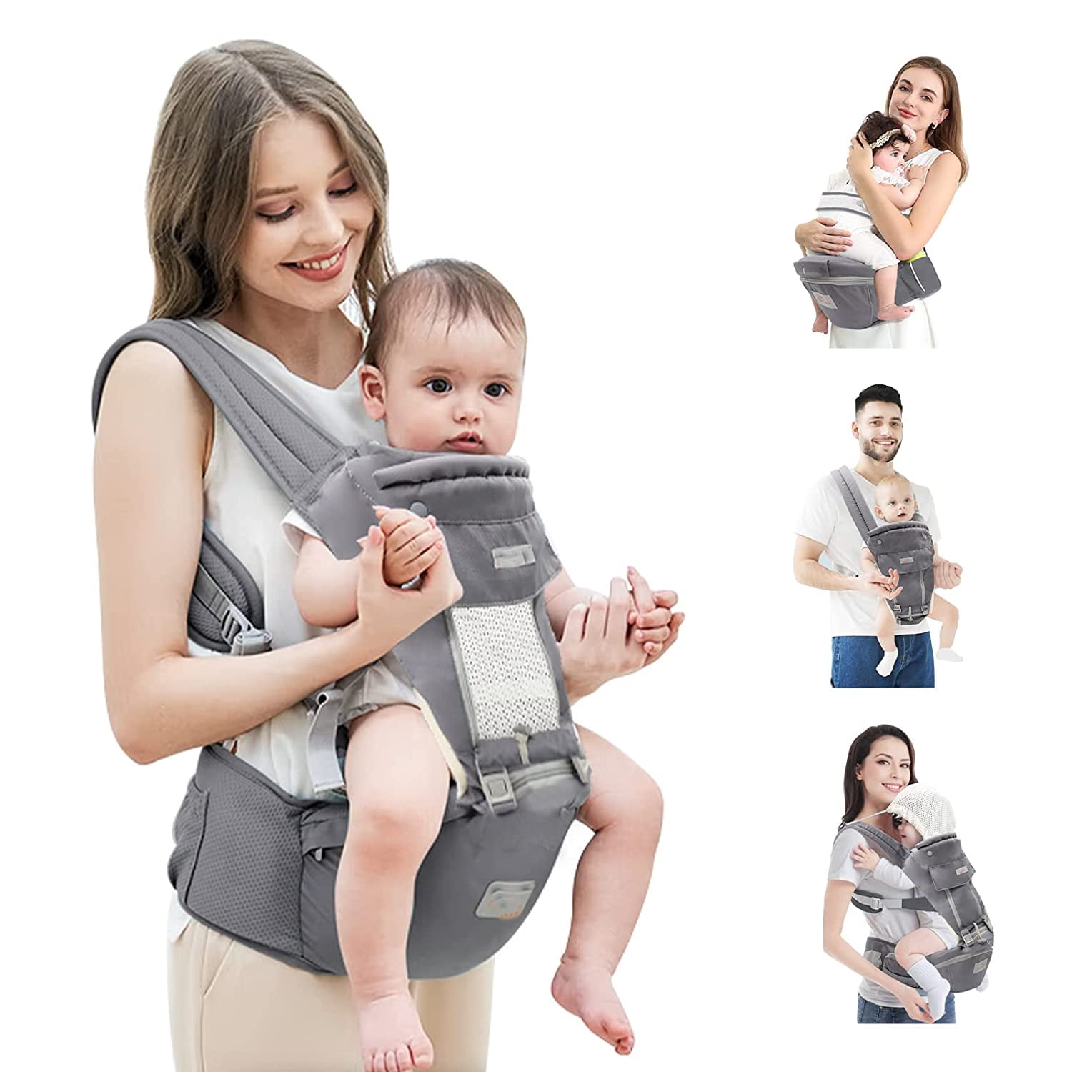 Free Shipping Baby Carrier Newborn to Toddler Toddler Carrier with Hood All Seasons All Position Baby Hip Carrier Hip Carrier for Baby Grey Upgrade Walmart