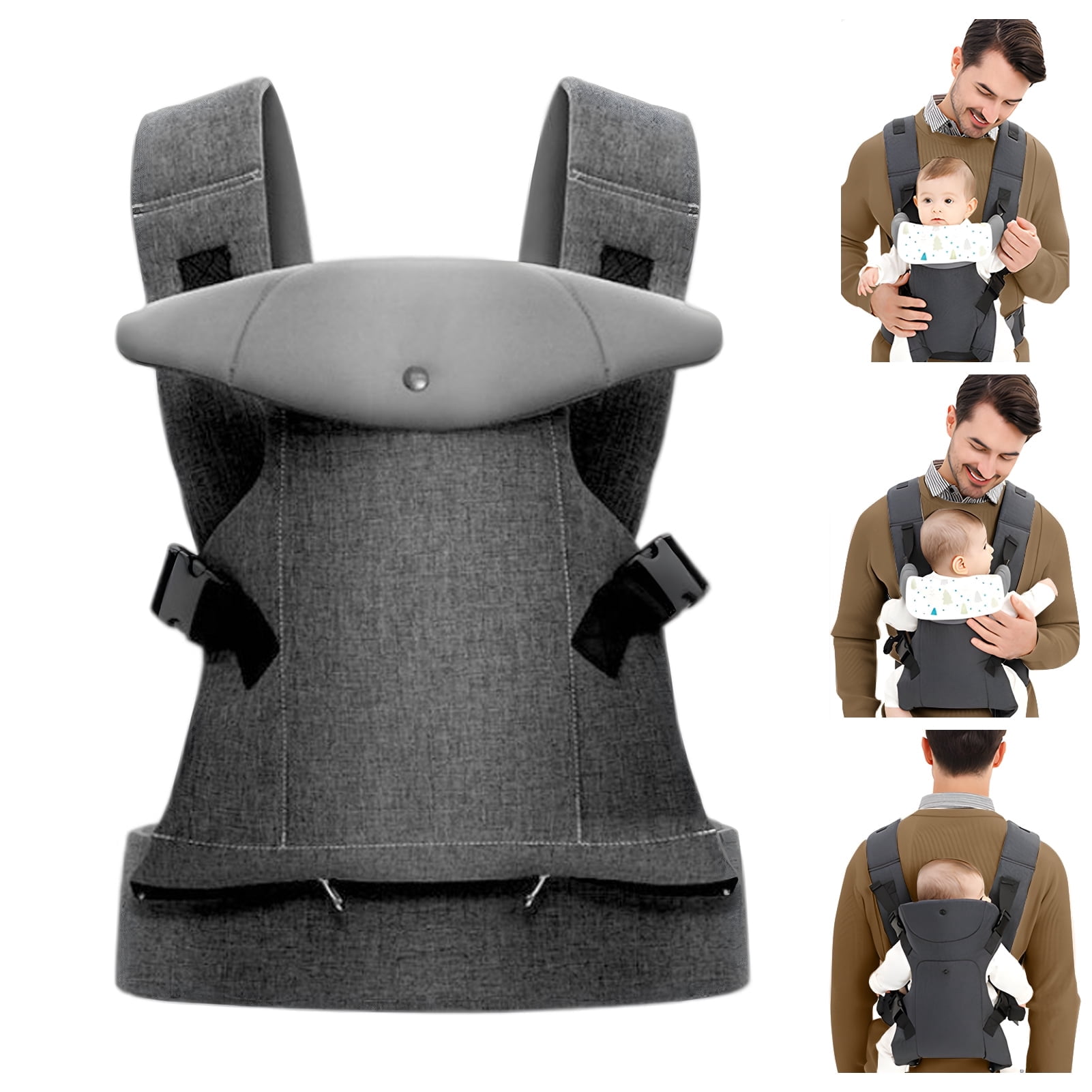 Yalumo Baby Carrier Newborn To Toddler, 4-In-1 Portable Newborn Carrier (8-32lbs) with Ergonomic Support, Adjustable Soft Infant Carrier with Baby Drool Bib For Dad Mom, Gray,