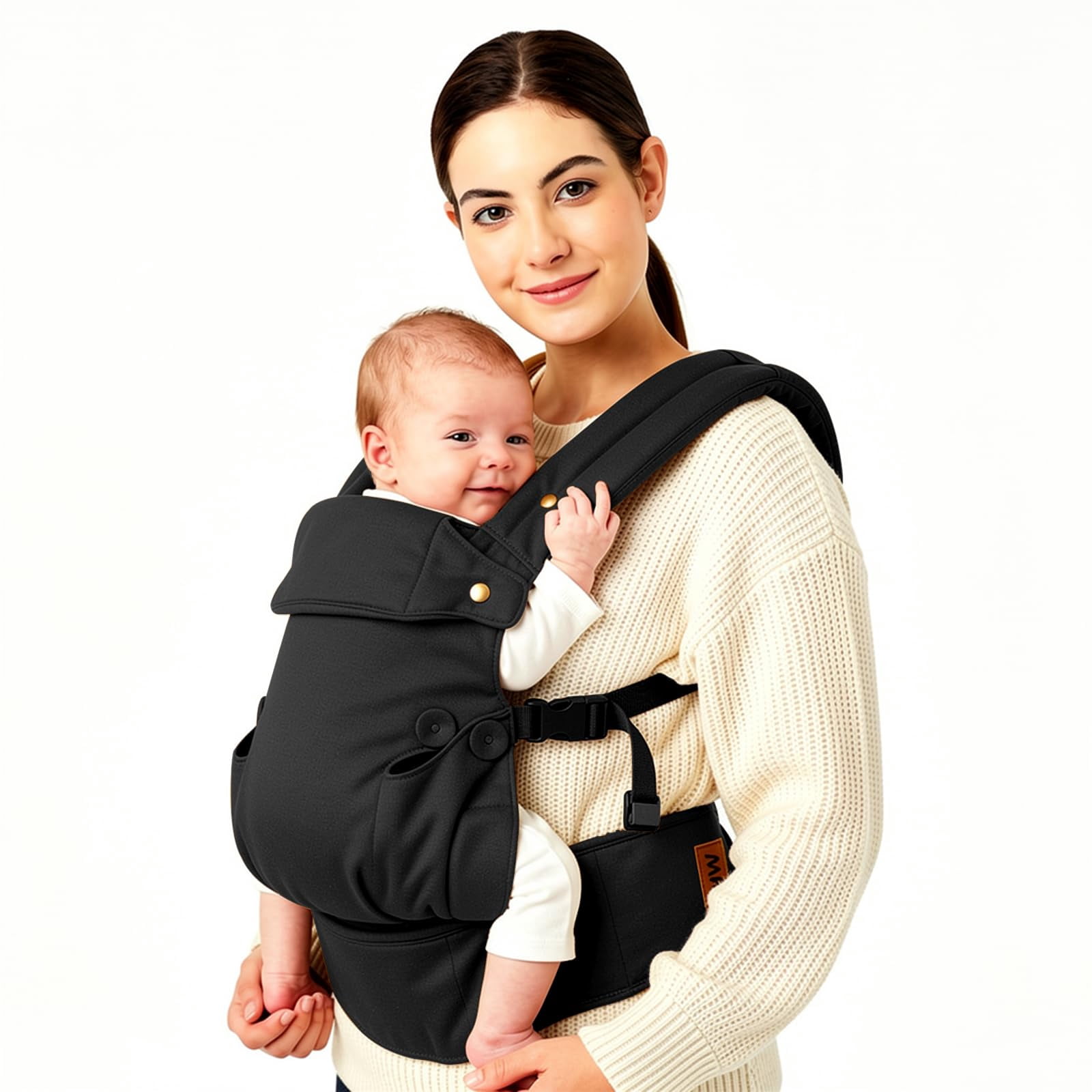 Baby Carrier for Newborn to Toddler-7-45 lbs 0-36 Months Versatile & Adjustable Linen Carrier with Front Pocket Headrest Support for Moms, Dads,Black