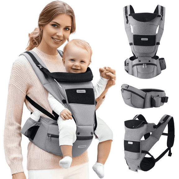 Baby Carrier with Hip Seat Convertible Soft and Cool Baby Carrier 4-Position for Child, Black